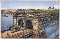 AK Mannheim, Strassenbahn auf der Rheinbrücke
