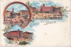 Lithographie Berlin, Grand Hotel, Alexanderplatz, Polizei-Präsidium, Königsstrasse