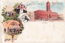 Lithographie Berlin, Rathaus, Innenansichten Gasthaus, Königstrasse