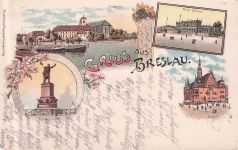 Litho Wrocław Breslau in Schlesien, Blücherdenkmal, Schloss, Rathaus,