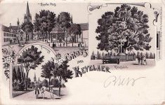 Lithographie Kevelaer, Kapellen-Platz, Kreuzweg und Kreuzbaum