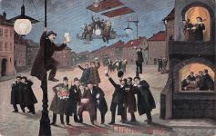 Neujahr Sylvester New Year feiernde Männer Scherzkarte 1912