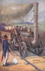 Künstler AK Dampflokomotive "Rocket" von Stephenson.
