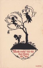 Scherenschnitt Künstler Ak Plischke, Georg, Engel mit Flöte an einem Baum