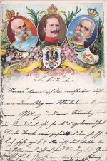 Litho Kaiser Wilhelm II., Kaiser Franz Joseph I., Franz Conrad Freiherr von Hötzendorf, Wappen