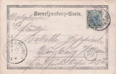 Die Karte wurde in Würzburg am 27. Februar 1905 abgestempelt. Die Karte trägt eine österreichische Briefmarke mit dem Wert 5 Heller.