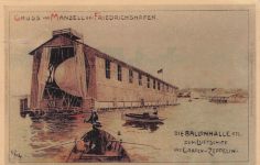 Künstler Litho Fuchs, K., Manzell Friedrichshafen am Bodensee, Ballonhalle, Zeppelin Luftschiff LZ 1