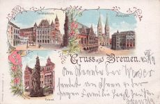 Litho Hansestadt Bremen, Marktplatz, Gerichtsgebäude, Roland