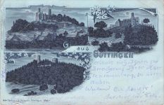 MONDSCHEINLITHO GRUSS AUS GÖTTINGEN HAUS + HARDENBERG 3 BILD UM 1900