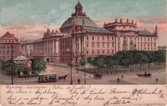 AK / Ansichtskarte Pferdebahn Muenchen Justizpalast Litho Pferdebahn