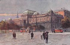 AK Wien I, Universität, Fussgänger, Strassenbahn