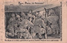 Schützengraben mit der Aufschrift „Franz, Franz, sie kommen