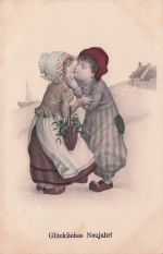 Künstler-AK R. Kratky: Kinder geben sich einen Kuss