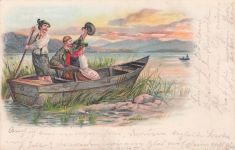 Mann, Frau, Boot, See, Farblitho, 1900