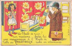historische Werbepostkarte für die Produkte der Chartreux-Mönche