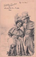 Künstler H. Schubert romantisches Liebespaar Weihnachtsgrüße Fantasie 1902