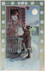 Künstler-AK E. Döcker: Mann schenkt Frau Blumen