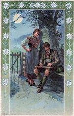 Künstler-AK E. Döcker: Zither-Spiel im Mondschein