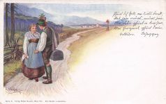Künstler-AK E. Döcker: Junges Paar auf dem Weg zum Ort