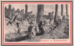 Künstler Ansichtskarte / Postkarte Vorgehen in Schützenlinie, I WK