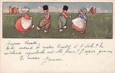 Lithographie Zwei Paare in Tracht beim Tanz, Holland