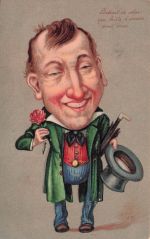 Ak Glückwunsch Geburtstag, Mann mit Rose, Zylinder, Karikatur