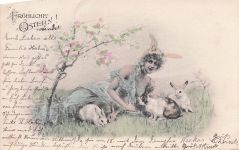 Osterpostkarte mit einem gemalten Motiv.