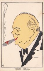 Künstler Ansichtskarte / Postkarte Premierminister Winston Churchill, Karikatur, Zigarre