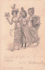 Glücksschwein im Jugendstil mit vierblättrigem Kleeblatt und Hufeisen