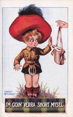 Schottischer Junge im kurzen Kilt Fred Spurgin Comic-Postkarte Ich werde sehr kurz