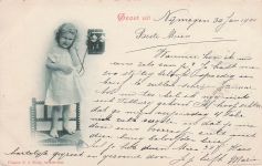 AK Mädchen auf einem Stuhl am Telefon