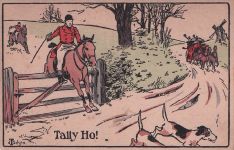 Künstler-Ansichtskarte Pferde einer Jagdgesellschaft