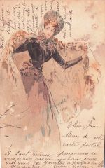 Originale antike Kunstpostkarte „Jugendstil-Dame“