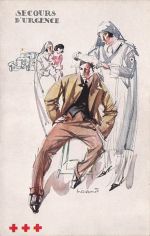 Künstler-Ansichtskarte Rotkreuzschwester verbindet einen Mann