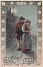 Künstler-Ansichtskarte E. Döcker: Liebespaar hat einem Konflikt bei Vollmond