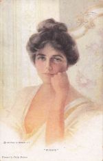Künstler-AK Philip Boileau: Pensive, Brünette Schönheit mit Hochsteckfrisur