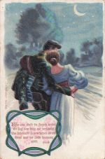 Lithographie Soldat mit seiner Geliebten bei nächtlichem Spaziergang