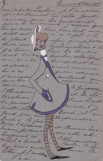Postkarte mit einem Mode-Entwurf des französischen Künstlers