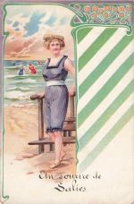 Frau in einem Badeanzug im Stil der frühen 1900er Jahre