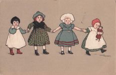 Künstlerin Ethel Parkinson. Es zeigt vier Kinder, die sich an den Händen halten