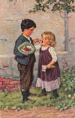 Künstler-AK Degi Nr. 1174: Tantalusqualen, Kinder mit Kirschen