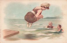 Antike Postkarte mit Badender am Strand, ca. 1900er Jahre, , K