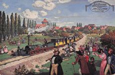 Ansichtskarte Erste Eisenbahn Deutschlands zwischen Nürnberg -Fürth, Staunende Menschenmenge