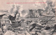 YSER. 1914. - Une batterie allemande sous le feu de l'Armée Belge.