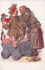 AK, Motiv Hessische Trachten, Karte Nr. 21, "Besuch zu Hause"