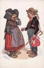 Künstler Ansichtskarte / Postkarte Beithan, Emil, Paar in Elsässer Volkstrachten, weinende Frau