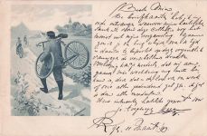 Ansichtskarte Ein Mann auf seinem Fahhrad auf einem Bergweg