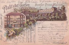 Lithographie Würzburg, Gasthaus Platz`scher Garten, Innenansicht
