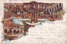 Lithographie des ehemaligen Restaurant und Café Alhambra in Würzburg.
