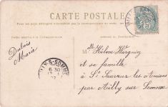 Postkarte mit einem Gemälde, das eine nächtliche Landschaft mit einem Gewässe